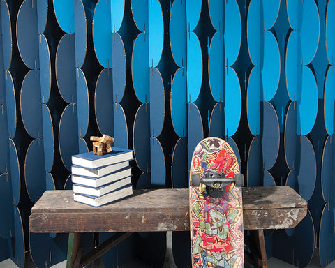 scalloped blue modular room divider