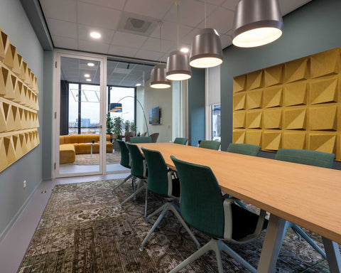 modern acoustic tiles, geometric pattern in yellow felt