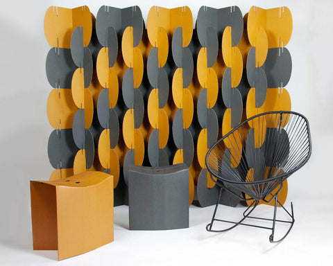 modular room dividers made of cardboard with rocking chair