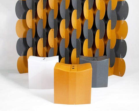 modular room divider made in cardboard in grey and ochre color