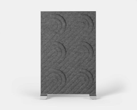 Shift Walls Room Divider 4'x6' with Deco pattern, grey color, and mobile caster base