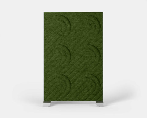 Shift Walls Room Divider 4'x6' with Deco pattern, moss green color, and mobile caster base