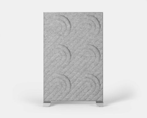 Shift Walls Room Divider 4'x6' with Deco pattern, mottled white color, and mobile caster base
