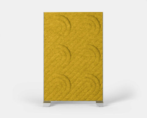 Shift Walls Room Divider 4'x6' with Deco pattern, mustard yellow color, and mobile caster base