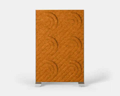 Shift Walls Room Divider 4'x6' with Deco pattern, pumpkin color, and caster base in office setting