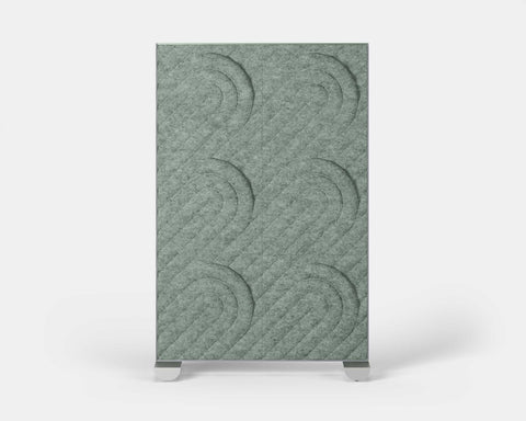 Shift Walls Room Divider 4'x6' with Deco pattern, sage green color, and mobile caster base
