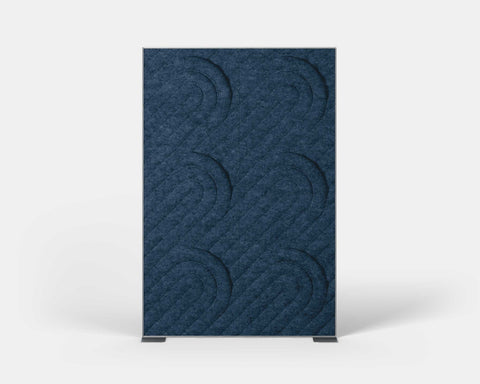 Shift Walls Room Divider 4'x6' with Deco pattern, denim blue color, and stable plate base