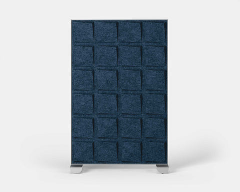 Shift Walls Room Divider 4'x6' with Quad pattern, denim blue color, and mobile caster base