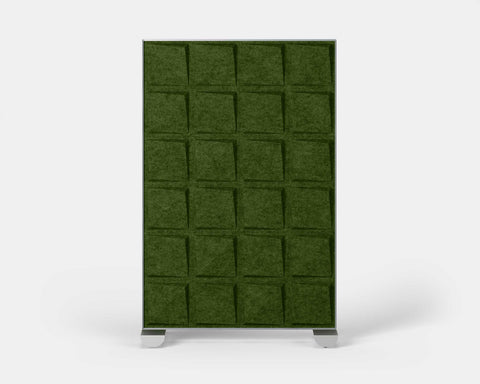 Shift Walls Room Divider 4'x6' with Quad pattern, moss green color, and mobile caster base