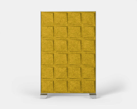 Shift Walls Room Divider 4'x6' with Quad pattern, mustard yellow color, and mobile caster base