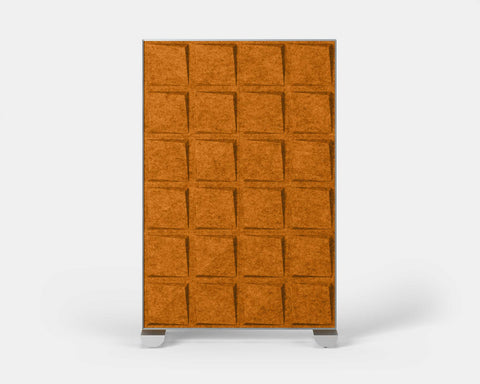 Shift Walls Room Divider 4'x6' with Quad pattern, pumpkin orange color, and mobile caster base