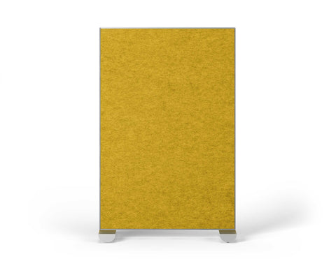 Shift Walls Room Divider 4'x6' with tackable surface, mustard yellow color, and mobile caster base