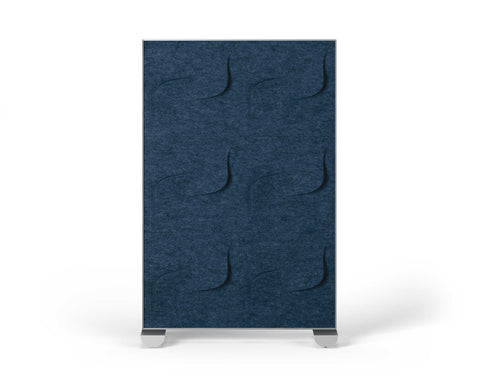 Shift Walls Room Divider 4'x6' with Twist pattern, denim blue color, and mobile caster base