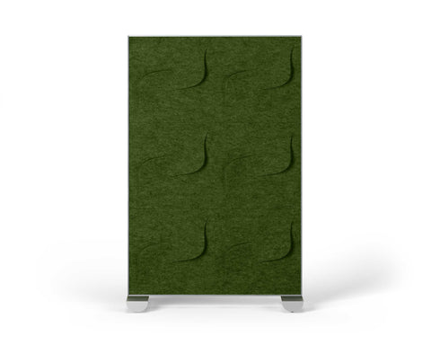 Shift Walls Room Divider 4'x6' with Twist pattern, moss green color, and mobile caster base