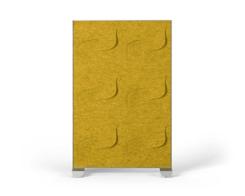 Shift Walls Room Divider 4'x6' with Twist pattern, mustard yellow color, and mobile caster base