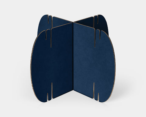 Two navy blue Nomad System cardboard modules highlighting the sophisticated dark color option and construction