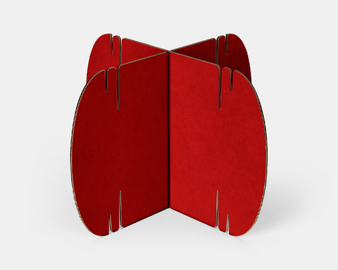 Two red Nomad System cardboard modules showcasing the vivid color option and precision manufacturing