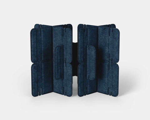 Nomad System Felt PRO Acoustic Room Divider with 10 modules in closed configuration in denim blue color