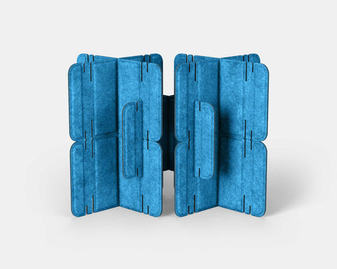 Nomad System Felt PRO Acoustic Room Divider with 10 modules in closed configuration in tropical wave blue color