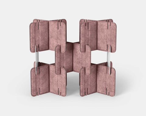 Nomad System Felt PRO Acoustic Room Divider with 10 modules in open configuration in blush pink color showing acoustic design