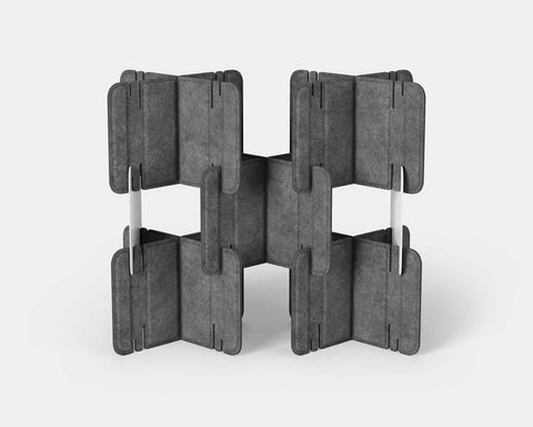Nomad System Felt PRO Acoustic Room Divider with 10 modules in open configuration in grey color showing interior structure