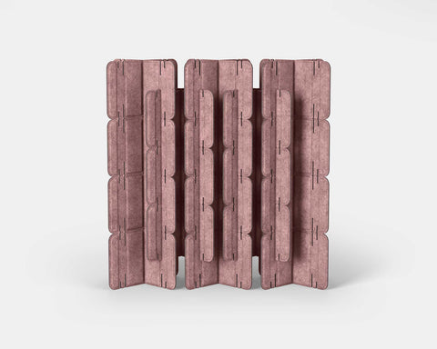 Nomad System Felt PRO Acoustic Room Divider with 20 modules in closed configuration in blush pink color for complete privacy