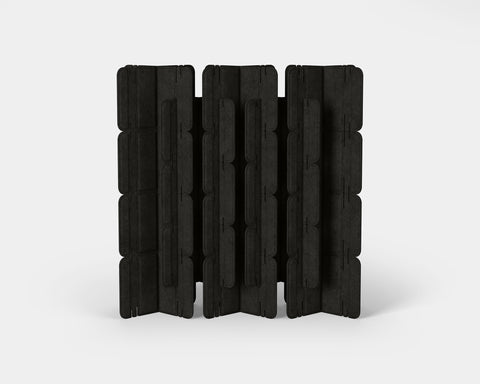 Nomad System Felt PRO Acoustic Room Divider with 20 modules in closed configuration in charcoal color for complete privacy