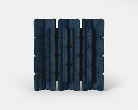 Nomad System Felt PRO Acoustic Room Divider with 20 modules in closed configuration in denim blue color for maximum coverage