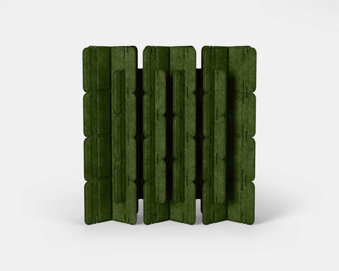Nomad System Felt PRO Acoustic Room Divider with 20 modules in closed configuration in moss green color for complete separation