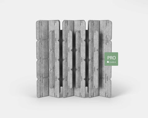 Nomad System Felt PRO Acoustic Room Divider in mottled white class A finish with 20 modules in closed configuration