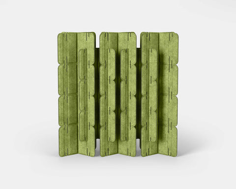 Nomad System Felt PRO Acoustic Room Divider in pistachio color with 20 modules in closed configuration
