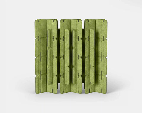 Nomad System Felt PRO Acoustic Room Divider in pistachio color with 20 modules in closed configuration
