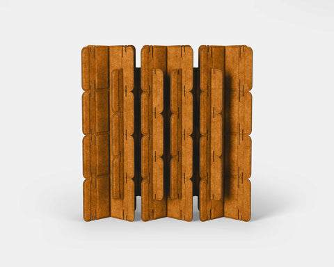 Nomad System Felt PRO Acoustic Room Divider with 20 modules in closed configuration in pumpkin orange color for maximum impact