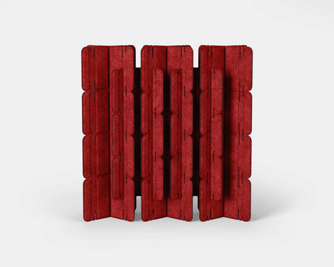 Nomad System Felt PRO Acoustic Room Divider with 20 modules in closed configuration in red color for bold space division