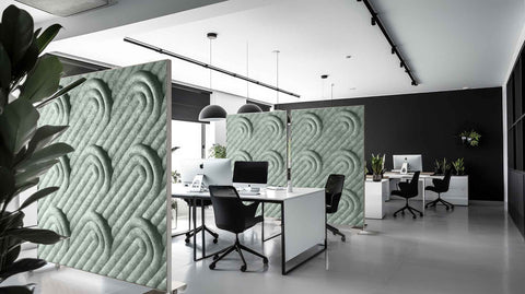 Shift Walls Room Divider 4'x6' in sage green color creating workspace separation in office setting