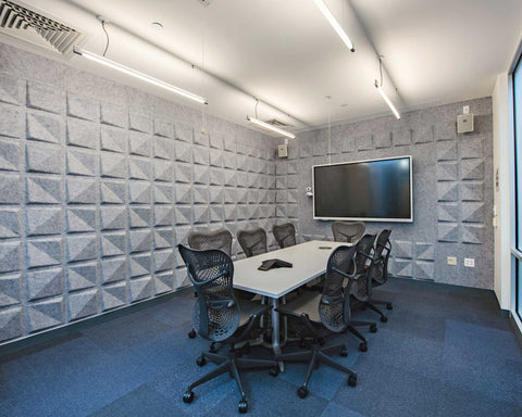 Edge FeltForms Acoustic Tiles in Quad pattern installed in contemporary meeting room