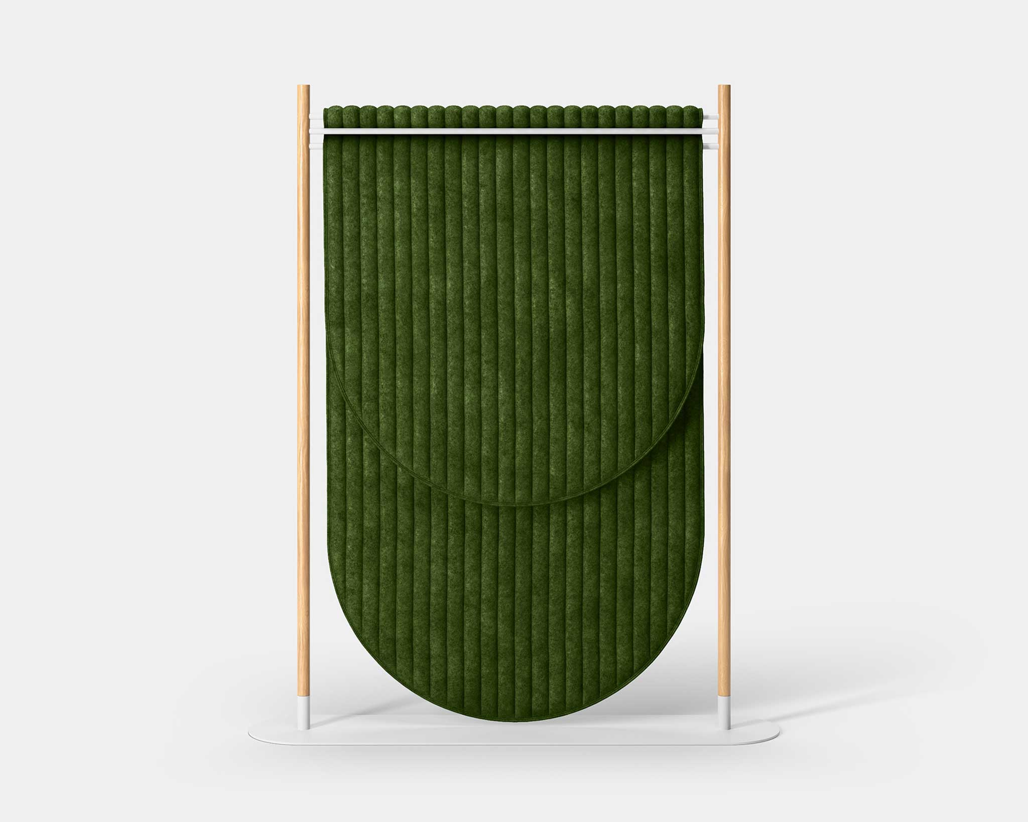 Hangout Acoustic Room Divider Pill Quilt with pinstripes pattern in moss green color on white base