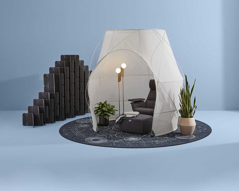 Nomad System Felt PRO Acoustic Room Divider configured in an irregular pattern creating a dynamic screen