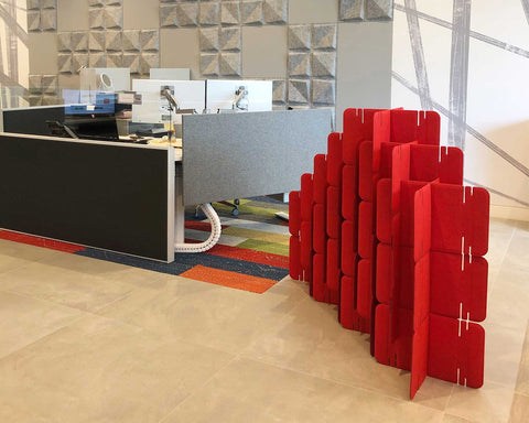 Nomad System Felt PRO Acoustic Room Divider installed in a reception area creating visual separation