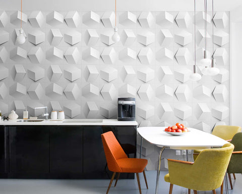 Cube Plasticforms Wall Tiles - White cube tiles in modern kitchen