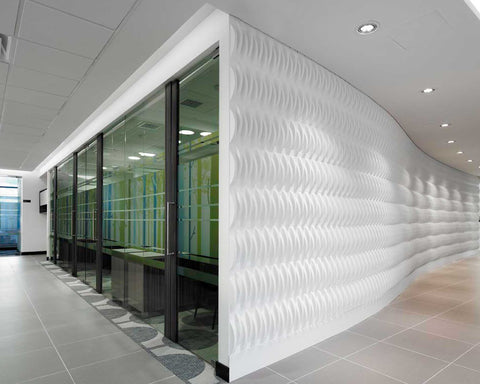 Acoustic Weave PlasticForms Wall Tiles – Curved hallway installation