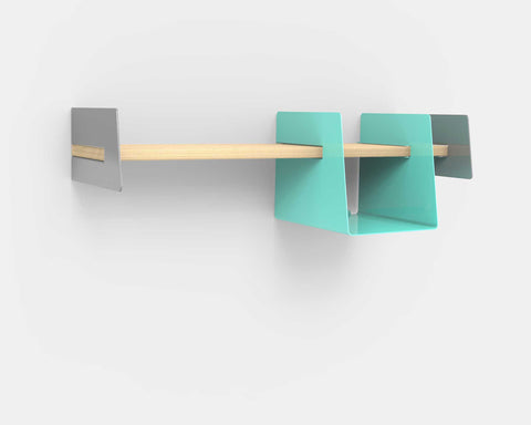 Wall-mounted shelf with aqua storage bin