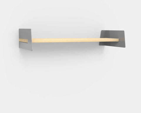 Wall-mounted shelf with white grey mounting brackets