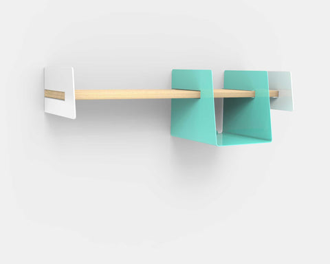Wall-mounted shelf with aqua storage bin
