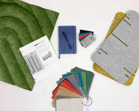 acoustic tile and room divider module and tile samples
