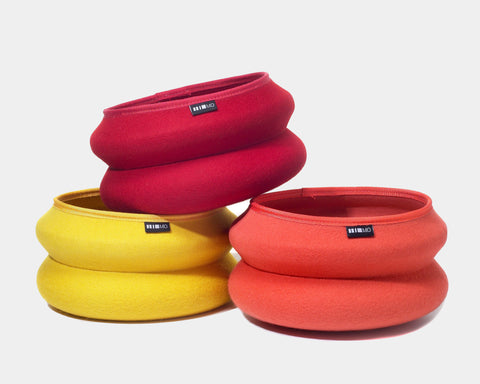 decorative felt bowls in red orange and yellow