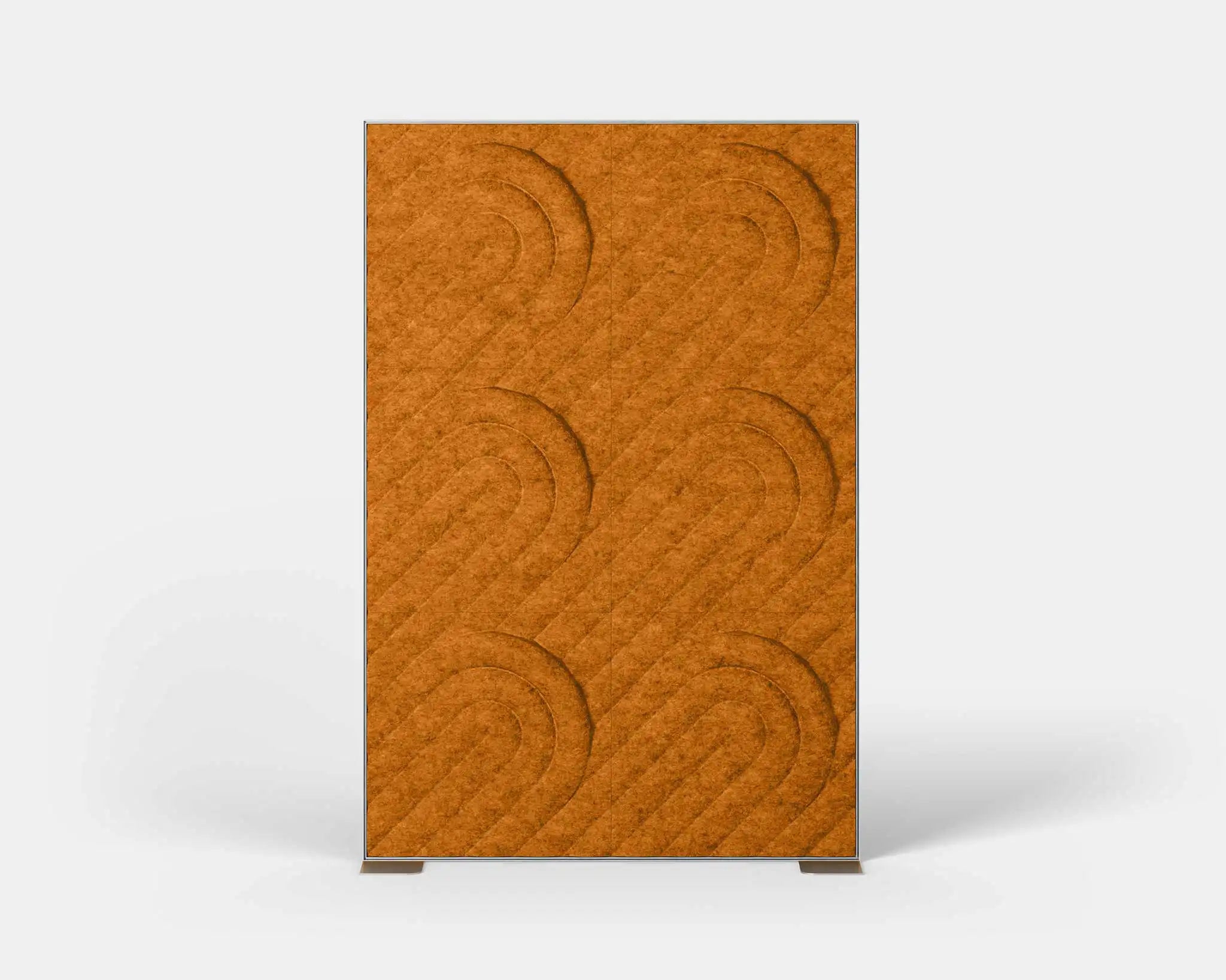 Shift Walls Room Divider 4'x6' with Deco pattern, pumpkin color, and caster base in office setting