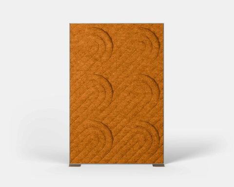 Shift Walls Room Divider 4'x6' with Deco pattern, pumpkin color, and caster base in office setting