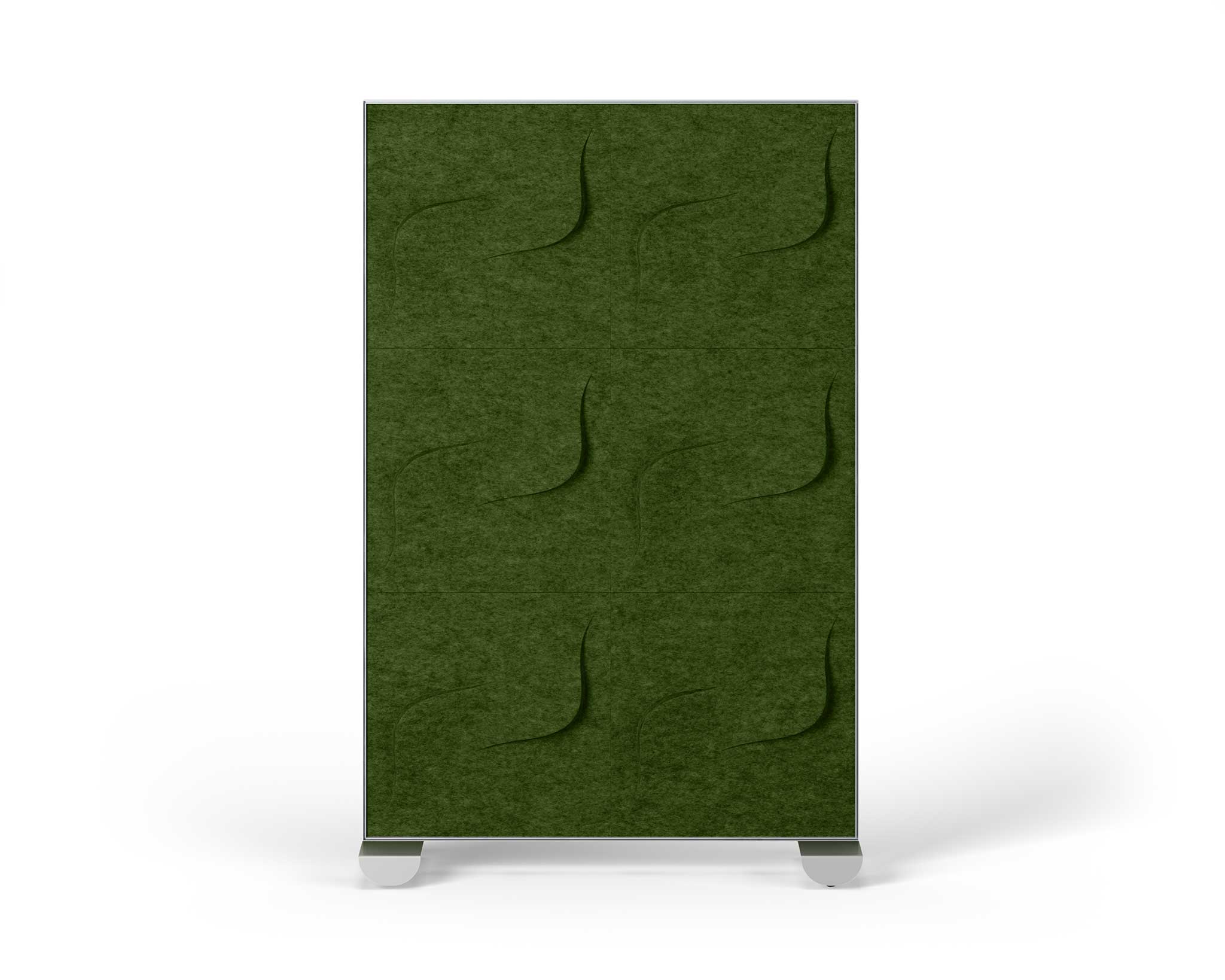 Shift Walls Room Divider 4'x6' with Twist pattern, moss green color, and mobile caster base