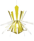 Chartreuse Bendant pendant lamp starburst over white.